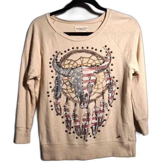 VTG Y2K Ralph Lauren Western‎ Rodeo Top Studded USA Dream Catcher Cow Skull Sz S - Picture 1 of 7